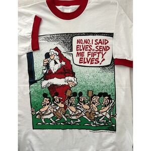 Vintage Mother Goose & Grimm Shirt XL White Ringer Santa Elvis Christmas 90s '94